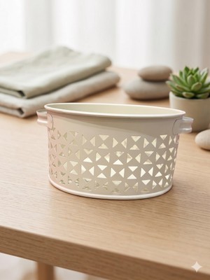 Leylart Modern Geometrik Desenli Metal Düzenleyici Sepet Krem
