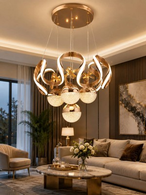 Gusto Lighting Stella 4 Top Gold LED Sarkıt Avize,3 Renk Yanabilen Modern Avize,salon LED Avize