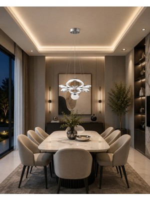Gusto Lighting Efruz LED Krom Sarkıt Avize,3 Renk Yanabilen Modern Avize,salon LED Avize