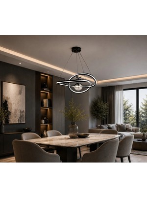 Gusto Lighting Elena Modern LED Sarkıt Avize Siyah ,3 Renk Yanabilen Modern Avize,salon LED Avize