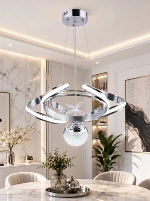 Gusto Lighting Elizan Tekli Krom LED Sarkıt Avize,3 Renk Yanabilen Modern Avize,salon LED Avize