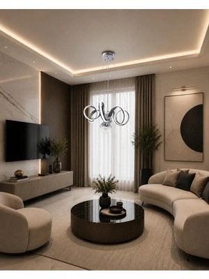 Gusto Lighting Samira Modern LED Krom Sarkıt Avize,3 Renk Yanabilen Modern Avize,salon LED Avize