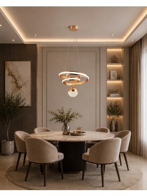 Gusto Lighting Arya Modern Teklı LED Gold Sarkıt Avize,3 Renk Yanabilen Modern Avize,salon LED Avize