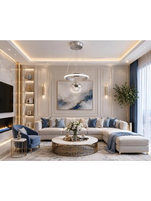 Gusto Lighting Aura Teklı LED Krom Sarkıt Avize,3 Renk Yanabilen Modern Avize,salon LED Avize