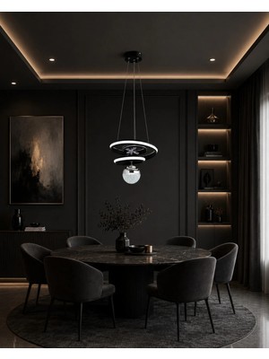Gusto Lighting Arya Modern Teklı LED Siyah Sarkıt Avize,3 Renk Yanabilen Modern Avize,salon LED Avize