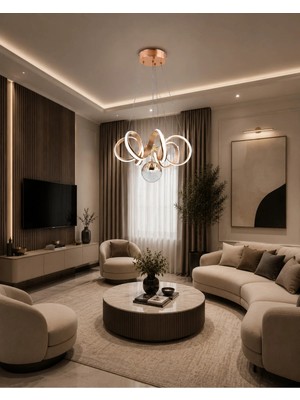 Gusto Lighting Samira Modern LED Gold Sarkıt Avize,3 Renk Yanabilen Modern Avize,salon LED Avize