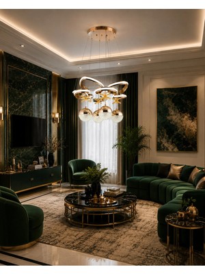 Gusto Lighting Farah Modern Teklı LED Gold Sarkıt Avize,3 Renk Yanabilen Modern Avize,salon LED Avize