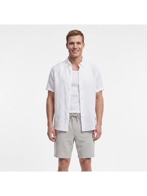 Nautica Erkek Beyaz Regular Fit Kısa Kollu Keten Gömlek W65105T.1BW