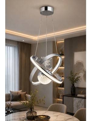 Gusto Lighting Nova Tek Top Krom LED Sarkıt Avize,3 Renk Yanabilen Modern Avize,salon LED Avize