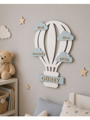 Msv Studio 3d Kişiye Özel Uçan Balon Bebek Odası Dekoru | (18X11CM) Yenidoğan Hediyesi