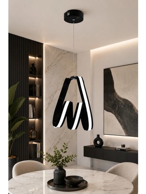 Gusto Lighting Mina Tekli Siyah LED Sarkıt Avize,3 Renk Yanabilen Modern Avize,salon LED Avize