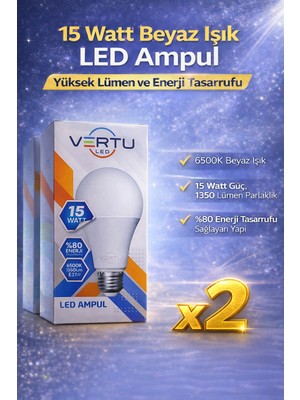 Paxteks LED Ampul 15 Watt Beyaz Işık 6500K Yüksek Lümen E27 Duy Enerji Tasarruflu 2 Adet