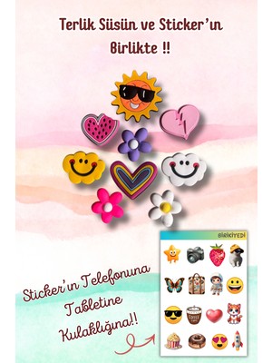 Birikiyedi Jibbitz Terlik Süsü 9 Lu Set Delikli Terliklerle Uyumlu/çiçek,bulutlar,kalp