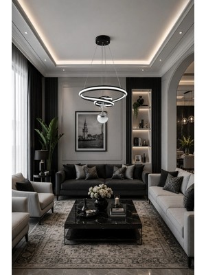 Gusto Lighting Alora LED Sarkıt Avize Siyah ,3 Renk Yanabilen Modern Avize,salon LED Avize
