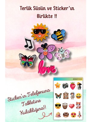 Birikiyedi Jibbitz Terlik Süsü 7'li Set Delikli Terliklerle Uyumlu/güneş,arı,love