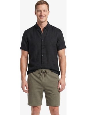 Nautica Erkek Siyah Regular Fit Kısa Kollu Keten Gömlek W65105T.0TB
