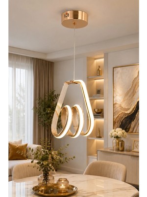 Gusto Lighting Mina Tekli Gold LED Sarkıt Avize,3 Renk Yanabilen Modern Avize,salon LED Avize