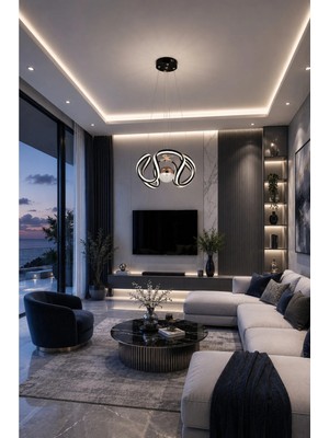 Gusto Lighting Catalina LED Sarkıt Siyah Gold,3 Renk Yanabilen Modern Avize,salon LED Avize