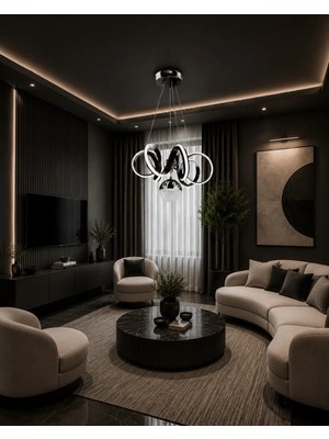 Gusto Lighting Samira Modern LED Siyah Sarkıt Avize,3 Renk Yanabilen Modern Avize,salon LED Avize