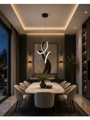 Gusto Lighting Rana LED Siyah Sarkıt Avize,3 Renk Yanabilen Modern Avize,salon LED Avize