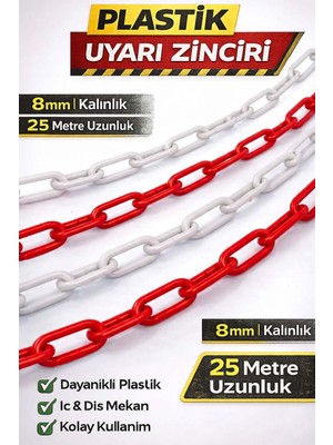 Liggo 25 mt Kırmızı Beyaz Plastik Zincir 8 mm Dış Mekan Kullanımı İçin Dayanıklı Malzeme