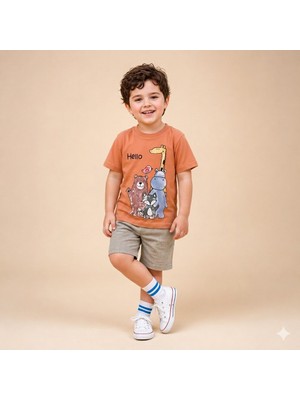 Gagarikids Hayvan Arkadaşlar Baskılı Şortlu Çocuk Takımı