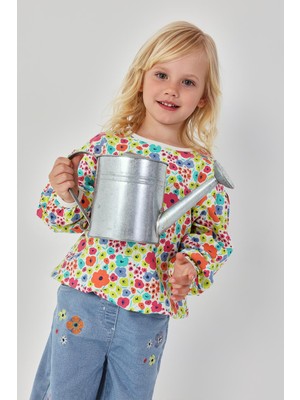 Boboli Çiçek Nakışlı Denim Pantolon 2 Yaş-6 Yaş Mavi