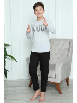 Moda Erkek Çocuk Penye Pijama Takım Gri Beruflic