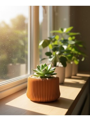 Triora Design Çizgili Detay Saksı – Modern Ev Dekorasyon Saksısı, 3D Pla
