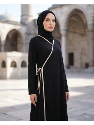 Gg Glow Kadın Yandan Bağlamalı Kruvaze Yaka Düz Namaz Elbisesi Uzun Kol Rahat Kalıp