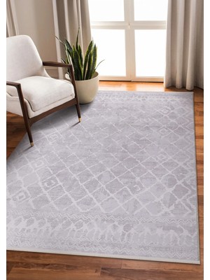 Gri Geometrik Desenli Yıkanabilir Halı