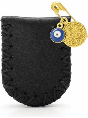 Tesbihname Çocuk Cevşen - Isme Özel Yazılı - Siyah Renk - Gerçek Deriden El Yapımı - Gold Yaka Iğneli