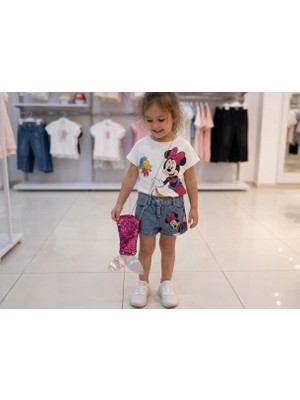 TA&CE Kids Ta&ce Kıds Kız Çocuk Deniz Kızı Çantalı Baskılı Tişört ve Kot Şortlu Takım-2-5 Yaş