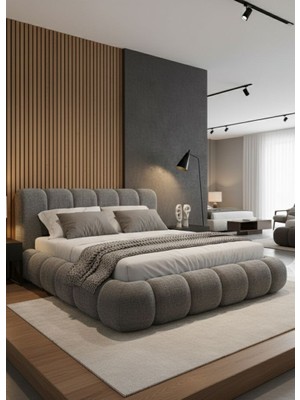 Mobilya Stant Most Piatto Premium Bazalı Karyola Gri Bukle Kumaş 160X200 Cm. Yatak Içindir (Evinize Teslim)