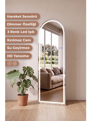 Avend 3 Renk Işıklı Hd Görüntü Kırılmaz Hareket Sensörlü Ledli Ayna Ayaklı Büyük Boy Aynası 180 x 70 cm