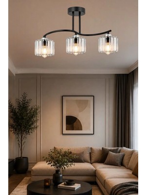 Eslight Ahu 3’Lü Kristal Taşlı Modern Salon Mutfak Yatak Odası Avize