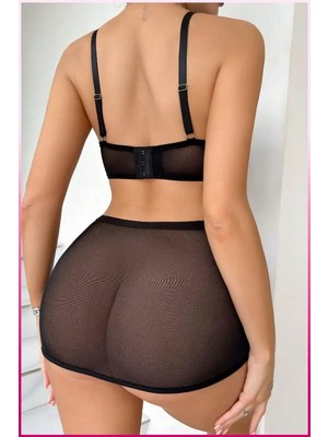 Hobilinka Siyah Tül Kurdele Detaylı Seksi Iç Giyim Seti