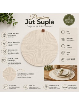 Fabrix Home 6 Adet Ekru Jüt Supla / Amerikan Servis Lux Sunum Tabak Altlığı