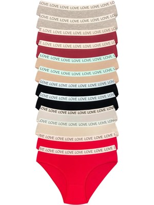 Nemere 12 Adet Pamuklu Esnek Kadın Slip Bikini Külot Geniş Lastikli Baskılı