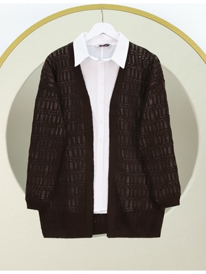 Moda Morfo Ajurlu  Desenli Baharlık Hırka  -K. Kahve