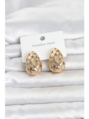 Mey İthalat Mey Ithalat® 316L Çelik Gold Renk Motifli Damla Kadın Küpe