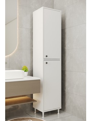 Aeka AE-2027 Lina 2 Kapaklı Çok Amaçlı Dolap 40X180 cm Raflı Dar Yüksek Boy Banyo Çok Bölmeli Depolama Dolabı
