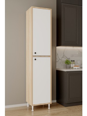 Aeka AE-2027 Lina 2 Kapaklı Raflı Dar Yüksek Boy Banyo Çok Bölmeli Depolama Dolabı 40X180 cm Çok Amaçlı Dolap