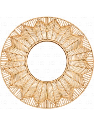 Naturel Dekor Rattan Çiçek Tasarım Dekoratif Ayna 55 Cm, Bohem, Iskandinav, Modern, Hasır, Bambu