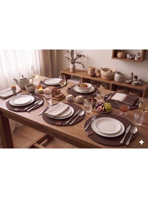 Fabrix Home 6 Adet Kahverengi Jüt Supla / Amerikan Servis Lux Sunum Tabak Altlığı