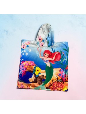 Lolli Boom Kids Kız Çocuk Kapüşonlu Deniz Kızı Desenli Panço / Plaj - Banyo Havlu