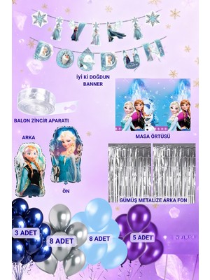 Boxland Frozen Doğum Günü Parti Seti Masa Örtüsü Çift Tarflı Folyo Balon Banner