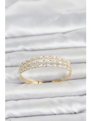 Svoria Store Mey Ithalat® Pirinç Gold Renk Arpa Kesim Zirkon Taşlı Sıralı Model Kadın Bileklik
