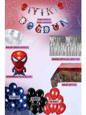 Boxland Örümcek Adam Doğum Günü Parti Seti Banner Masa Örtüsü Balon Zinciri Örümcek Adam Folyo Balon Seti