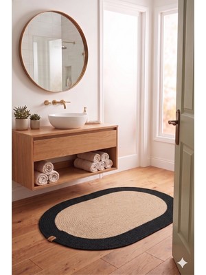 Fabrix Home Jüt Paspas Oval 45X60 cm Pamuk Doğal Siyah - Nohut